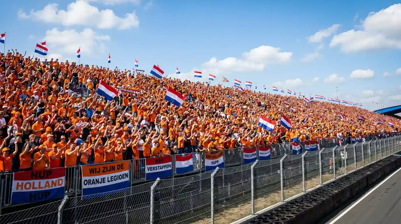 Formule 1-fans op de tribune tijdens een Grand Prix met volle tribunes